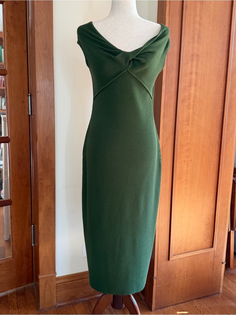 Vince Olive Green Twist-Front Midi Dress